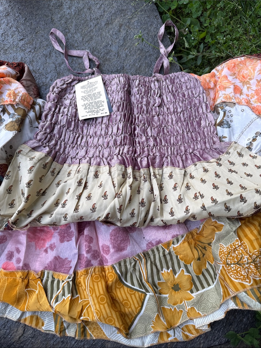 Bohemian Tiered Midi Dress in Lavender and Cream - Picture 10 of 10